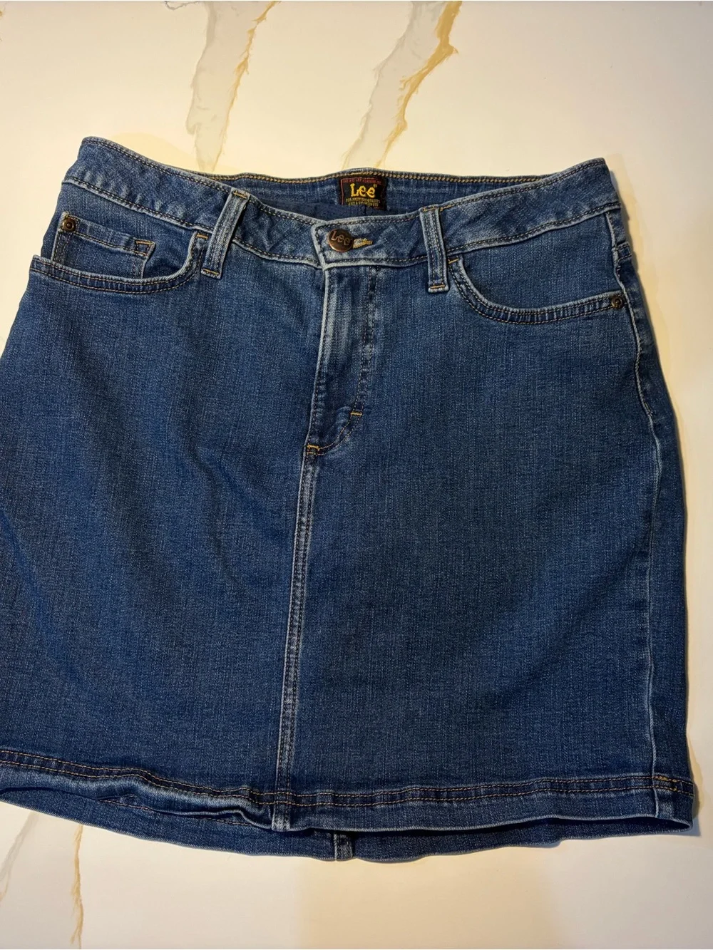Lee Women’s Denim Skort Blue Stretch Jean Skirt with Built-In Shorts Size L